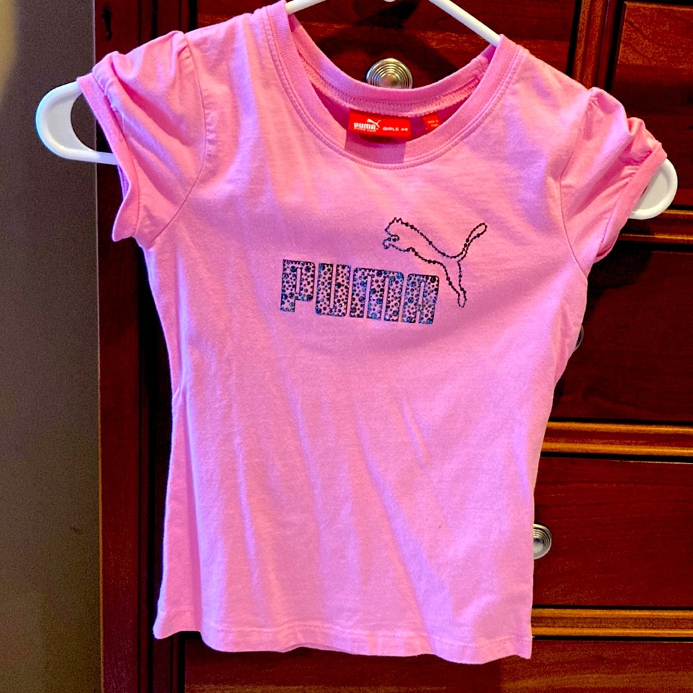 PUMA girls sparkly short sleeve shirt, size 6X, silver sparkles, great 4 sports
